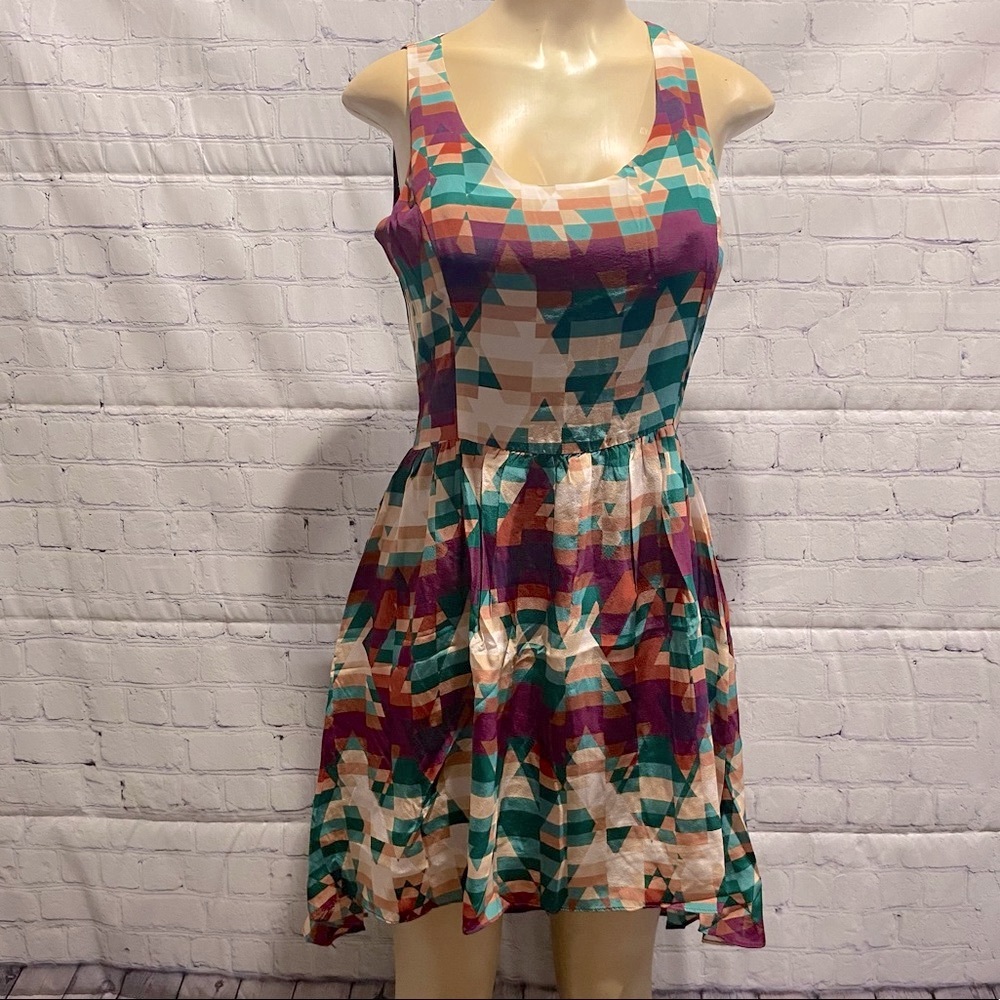 Line & Dot Revolve Jazz Geometric Silk Dress Med